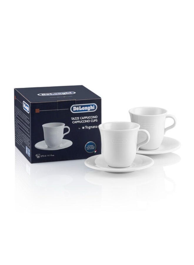 De'Longhi De’Longhi Cappuccino Cups Set of 2 – 270ml White Porcelain, Handmade, Microwave & Dishwasher Safe, Ideal for Cappuccino – DLSC309 - Image 1
